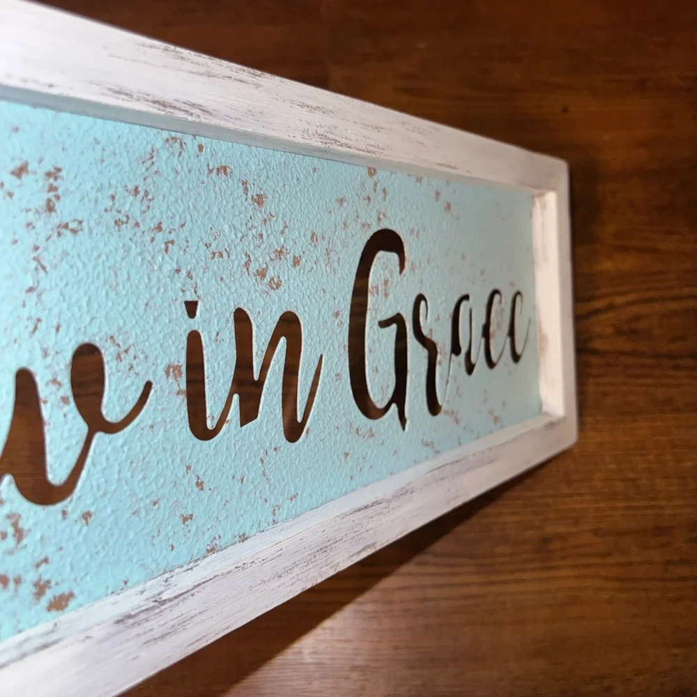 ⭐️Rustic Blue 'Grow in Grace' Wall Decor Hanging Sign 18x5.9in - Picture 5 of 6